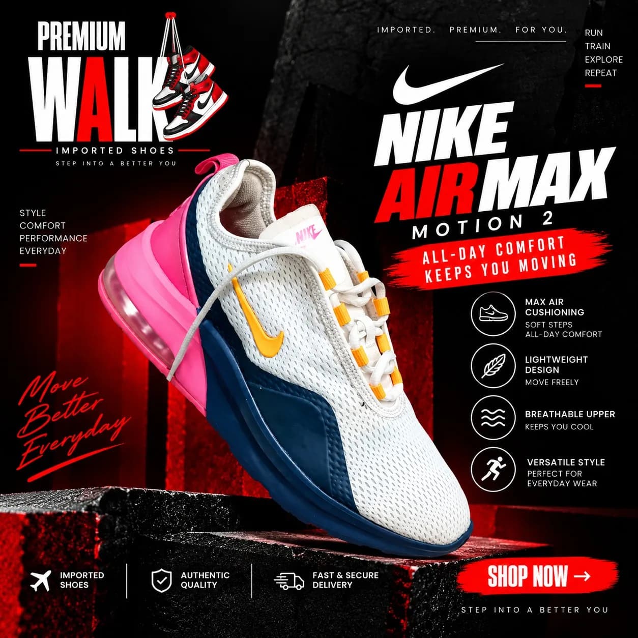 Nike Air Max Motion 2, white and pink