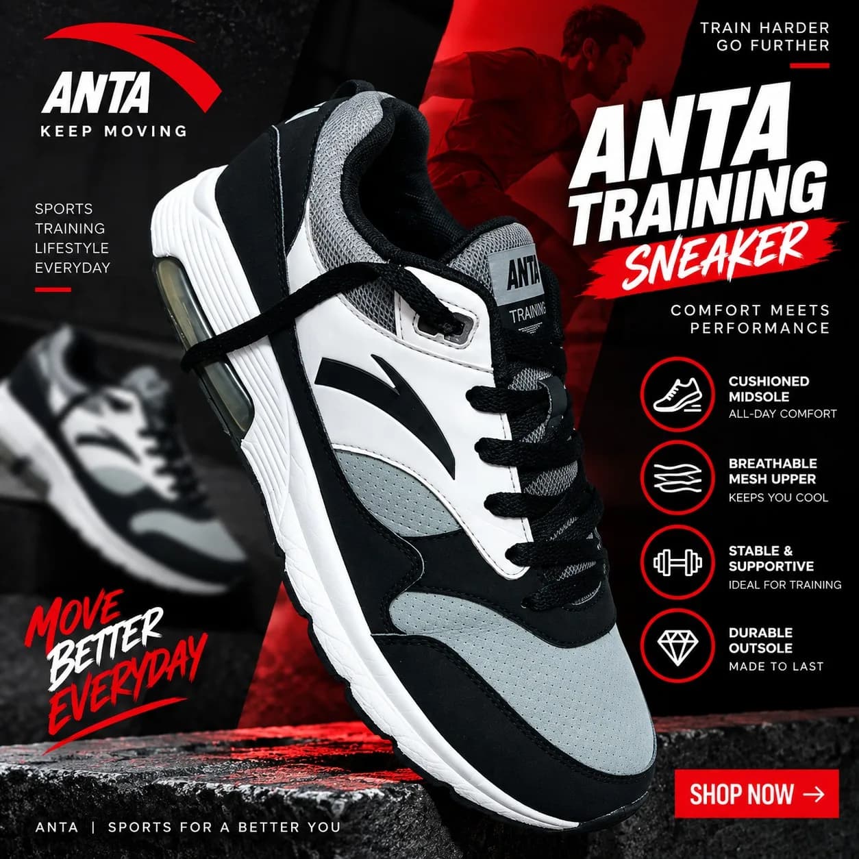 ANTA trainer, black and grey