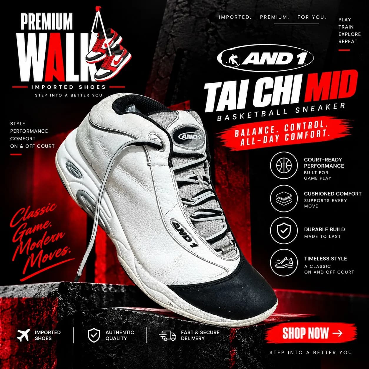 AND1 Tai Chi Mid, white and black