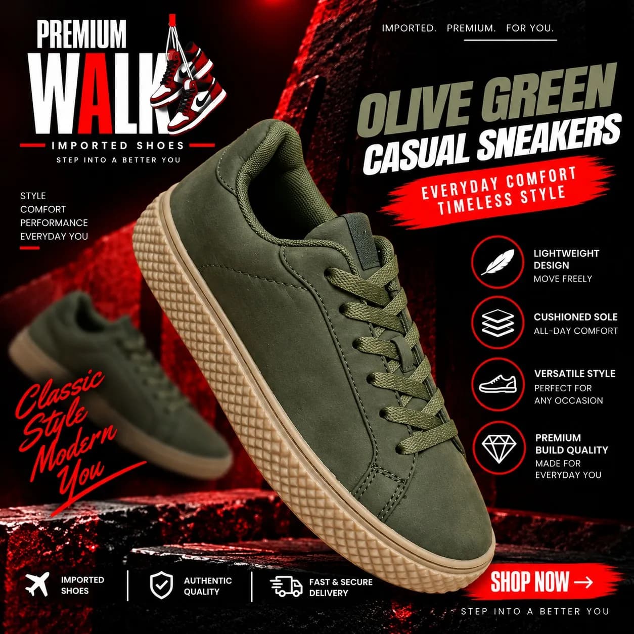 Low top sneaker, olive green