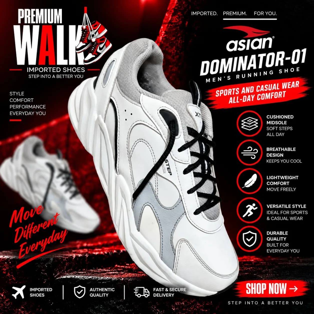 XTEP trainer, white and grey