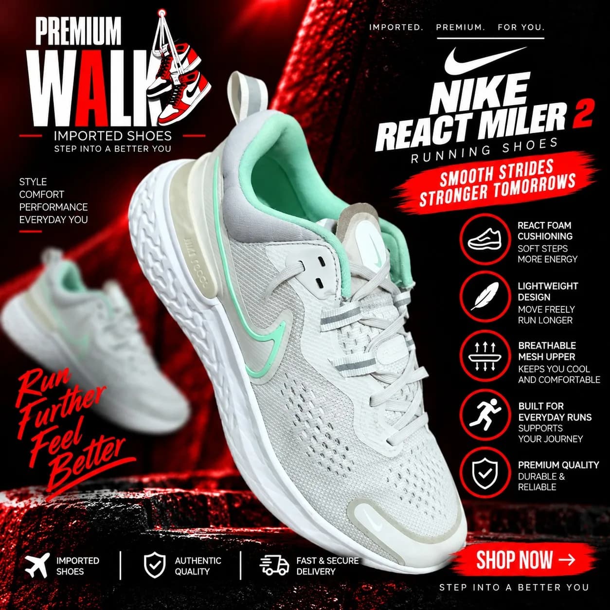 Nike React Miler 2, white and mint