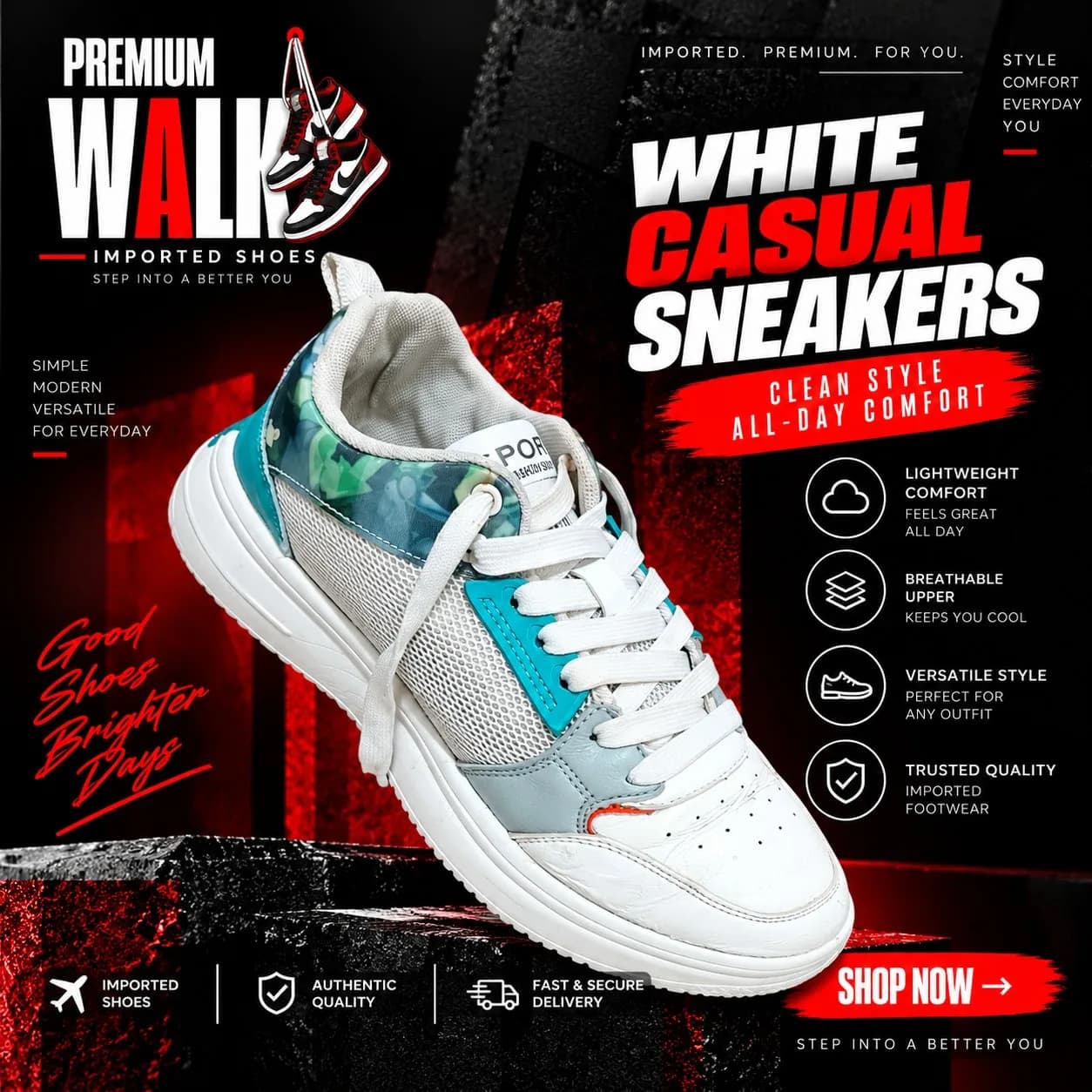 Low top sneaker, white and teal
