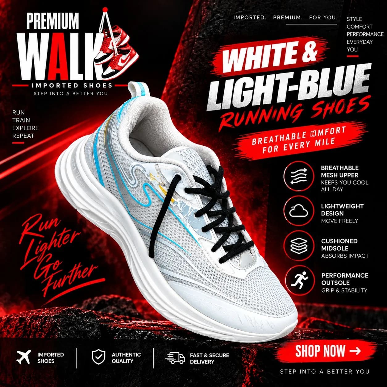 Running shoe, white and light blue