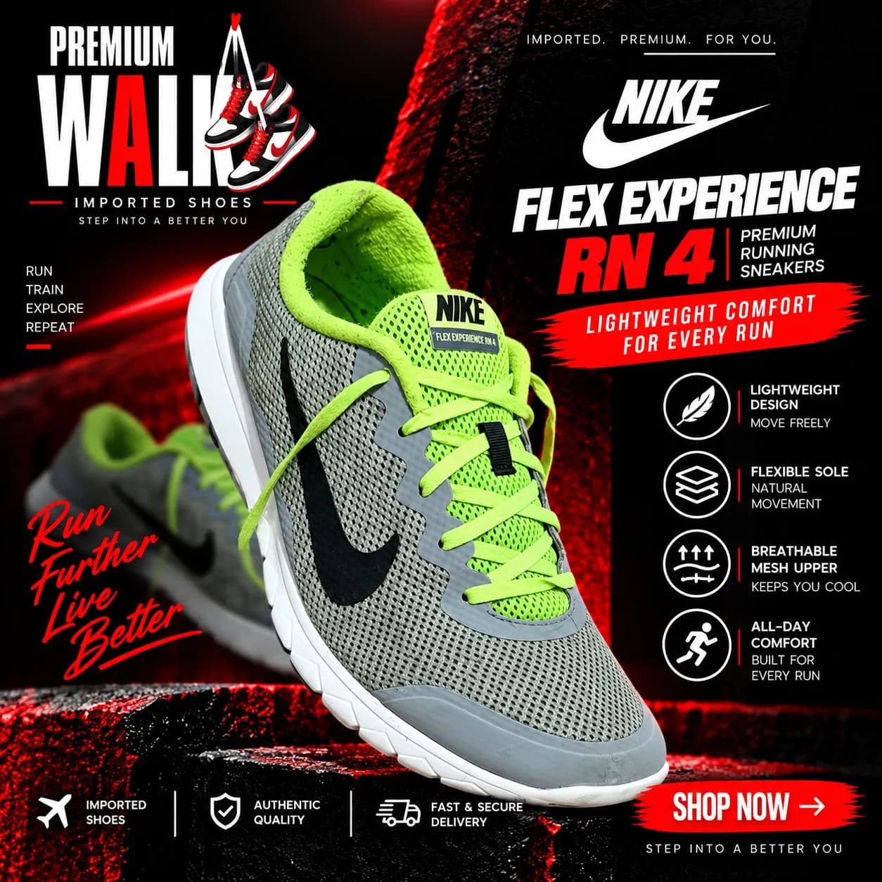 Nike Flex Experience RN 4, grey and volt