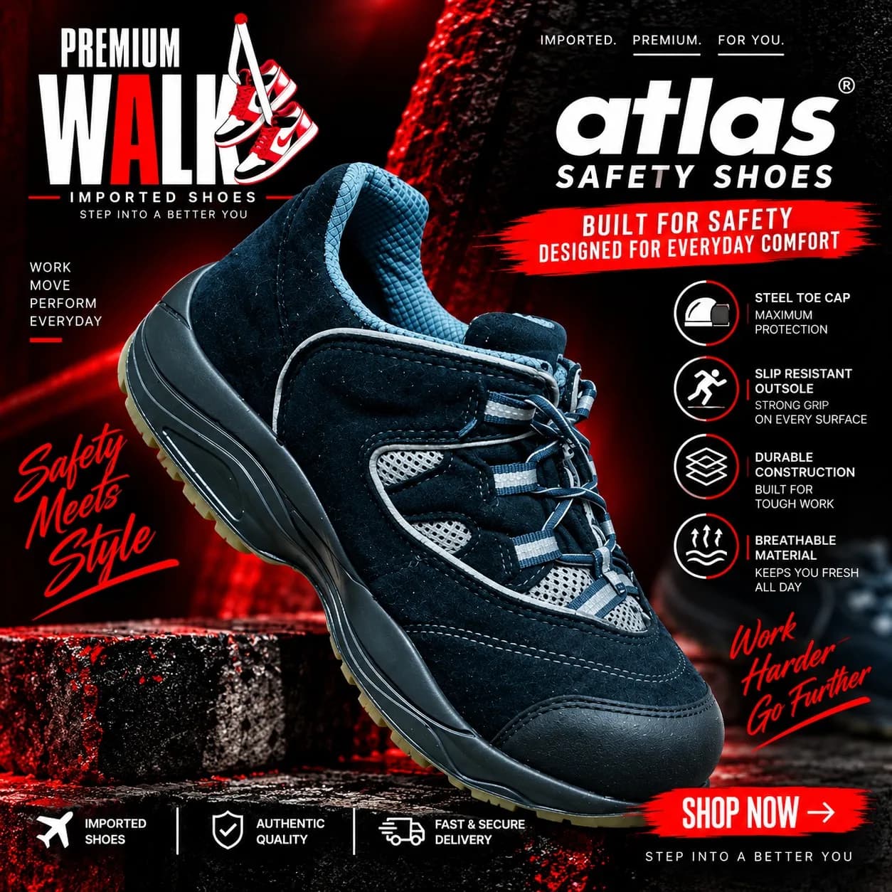 Atlas safety shoe, navy